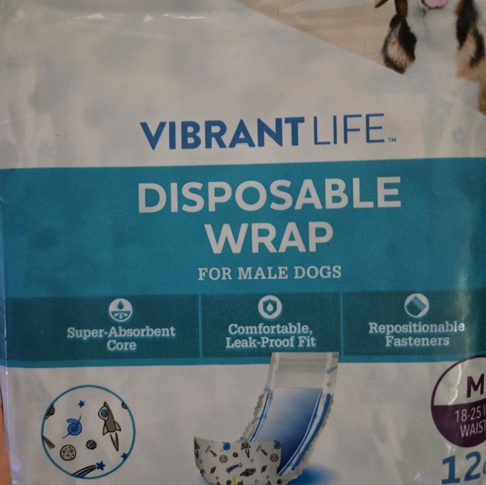 Vibrant Dog Disposable diaper wraps for small male dogs. Opened.